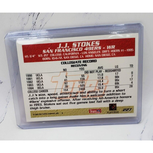 JJ Stokes 1995 Topps Draft Picks Rookie #227 - UCLA / San Francisco 49ers - Picture 2 of 4